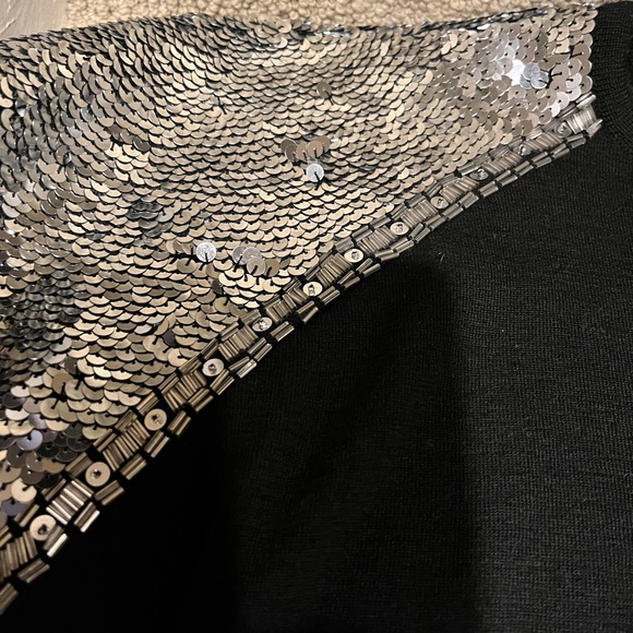 Ladies Black Wool Sweater with Sequin Shoulders - Picture 2 of 6